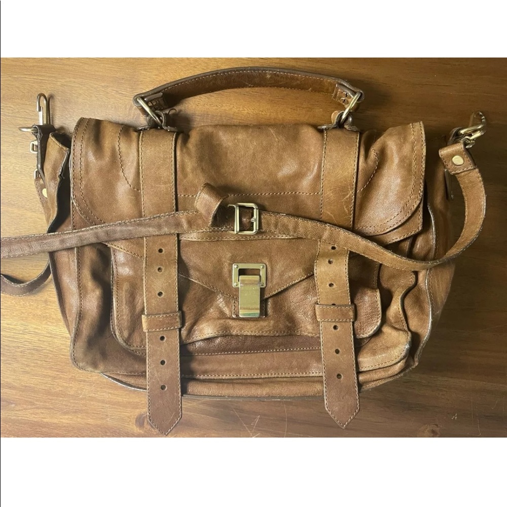 Proenza Schouler PS1 Medium Lambskin Leather Satchel Crossbody Bag Brown Saddle
